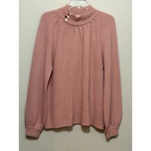 VTG Koret L Lambswool Angora Sweater Pink Mock Neck Button‎ Shoulder Hong Kong